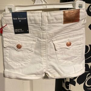 True Religion Colette High waist Short White with rose gold accents  NWT